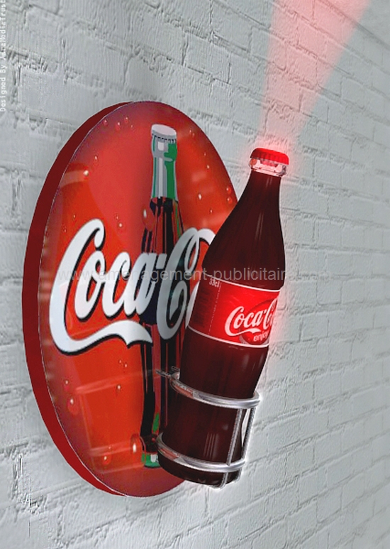 applique murale - luminaire en forme de bouteille de soda sur applique avec projection d'un logo au plafond  Applique murale lumineuse pour commerces luminaire publicitaire 2